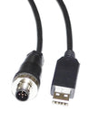 USB to 5-Pin Aviation RS232 Lead for Controllers, 1.8 m serial cord with threaded locking connector close-up view
