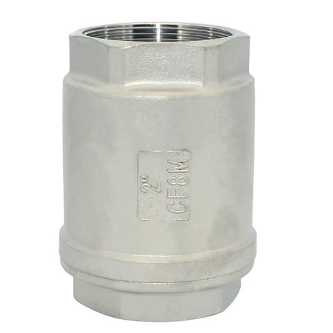 Front view of Megairon 2-inch NPT female check valve in stainless steel CF8M