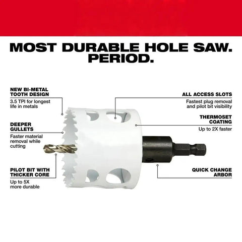 Awesome Milwaukee Style Hex Shank Hole Saw Kit With 9 General Purpose Cutting Bits Made From Tough 8 Percent Cobalt For Extra Wear Resistance And Rip Guard Teeth Plus Plug Jack For Fast Debris Removal On Any Hardwood Or Metal Job, hole saw with quick change arbor