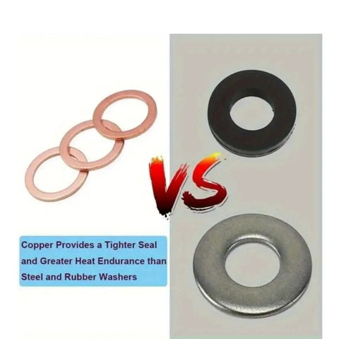 100 Piece Copper Crush Washer Kit With Nine Sizes From M5 To M14 For Oil Drain Plugs Banjo Bolts And Flat Gasket Seals comparison image