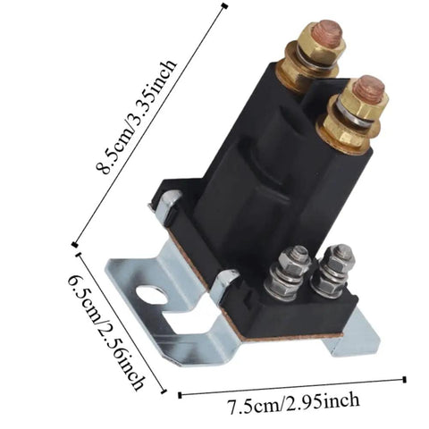 Badass 24V 500A High Current Relay Double Battery Isolator Brass Coil Auto Start Contactor dimensions with brass terminals and steel base.