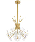 Glam Gold 13 Bulb LED Pendant Light Chandelier With Crystal Flower Shade, Modern Art Deco Ceiling Fixture hanging view
