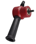 Aramox Double Head Sheet Metal Nibbler Cutter Drill Attachment For Straight Curves And Circles 360 Degree Rotating Steel Chopper Tool With Red Finish close-up.