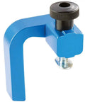 2-1/4 Inch Fence Flip Stop For T Track in blue anodized aluminum with 5/16 inch T bolt and knob, ideal for saw stop router table setups