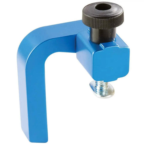 2-1/4 Inch Fence Flip Stop For T Track in blue anodized aluminum with 5/16 inch T bolt and knob, ideal for saw stop router table setups
