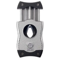 SV Cut 2 In 1 Cigar Cutter With V Cut And Straight Cut, ergonomic stainless steel design, spring loaded blade, black accents
