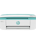 Certified Refurbished DeskJet 3755 Compact Wireless All In One Color Printer With Instant Ink Ready Utility And Alexa Sync Capability, front view with teal design.