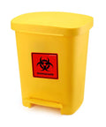 Heavy Duty Biohazard Stickers 5.5 X 5.5 Inch Labels Pack Of 10 on a yellow biohazard waste container.