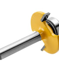Rugged Pro Grade Quarter Inch Shank Biscuit Joiner Router Bit With Ball Bearing Guide, showcasing steel body and smooth edge.