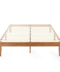 Queen Platform Bed Frame Low Profile Solid Pine Wood Rock Solid Heavy Duty 1000 Pound Capacity Noise Free Wooden Slats side view