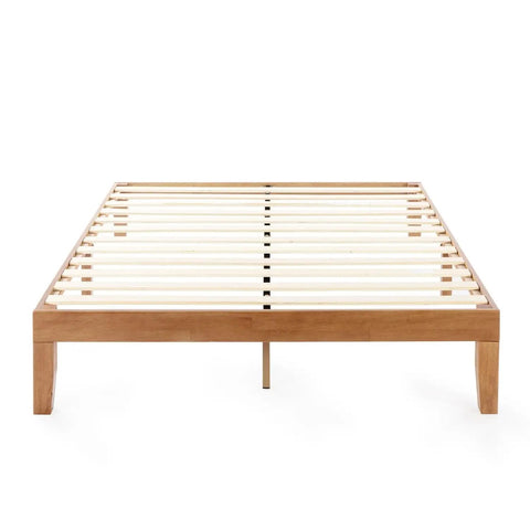 Queen Platform Bed Frame Low Profile Solid Pine Wood Rock Solid Heavy Duty 1000 Pound Capacity Noise Free Wooden Slats side view