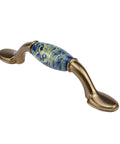 2 Pack Ceramic Cabinet Pulls With Brushed Brass Finish And Vintage Sea Wave Pattern, Zinc Alloy Core, Clear Glazed Surface, 3 Inch