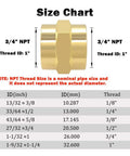 Size chart for Brass Three Quarter Inch NPT Female Hex Coupler Nipples For Quick Pipe Connections, showing dimensions and thread size.