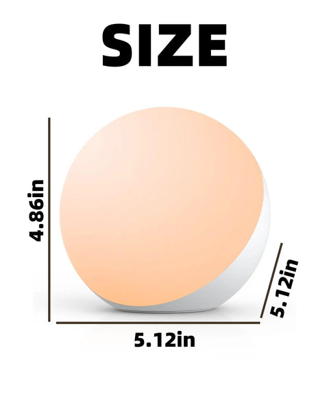 Touch Lamp Multicolor Night Light For Kids dimensions showing 5.12in wide by 4.86in high, soft ambient lighting