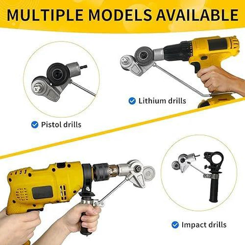Drill metal cutter attachments for sheet metal; yellow cordless drill with cutting wheel.
