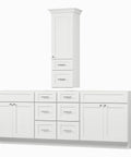 Fresh 90 Double Sink Bathroom Vanity Base Over Countertop Storage Cabinet White Shaker with tall storage and drawers.
