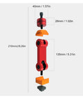 Premium CNC Mill Positioner And Adjustable Work Stop Locator, red and orange components displayed with measurements.