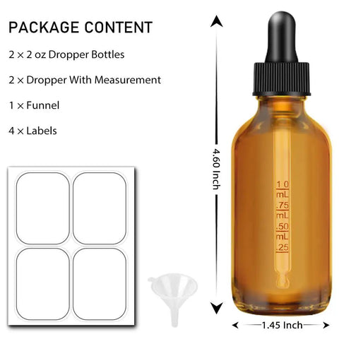 Two Pack Real Deal Amber Glass Dropper Bottles Two Oz With Straightforward Graduated Markings And No Fuss Silicone Caps To Keep Your Favorite Essential Oils Protected From Harsh Sunlight