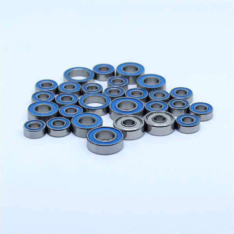 RC Ball Bearing Set For One Tenth Scale SCX10 II Kit And RTR 28 Pcs Bearings Upgraded With 5x11x4mm 10x15x4mm 5x10x4mm 8x16x5mm 5x14x5mm And 7x14x3.5mm metal ball bearings on white background