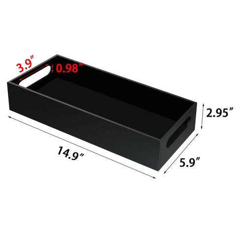 Dimensions of Black Acrylic Toilet Paper Holder With Storage And Tank Tray Modern Vanity Organizer, 14.9x5.9x2.95 inches