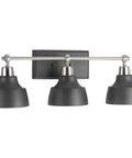 Bramlett Bath And Vanity Light in Nickel Finish with Vintage Industrial Style 8.38W x 24.25H x 24.25D, three black shades