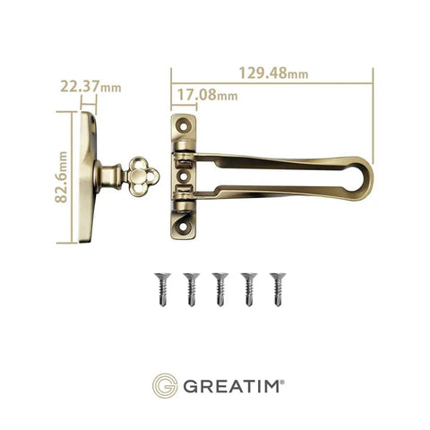 Door Guard Swing Bar Lock For Outward Opening Doors, Zinc Alloy Matte Gold Finish, Heavy Duty Security Latch with Screws