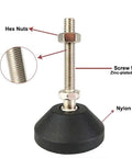 Close-up of one of the Five Pack Nylon Fixed Leveling Feet with Metal Mounting Plate, showing hex nuts and zinc-plated carbon steel screw.