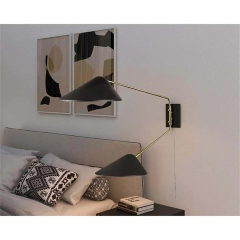 2 Light Swing Arm Wall Sconce That Can Plug In Or Be Hardwired E26 Base 40W Max Per Bulb LED Compatible in modern bedroom