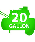Green silhouette of a 20-gallon air compressor on white background.