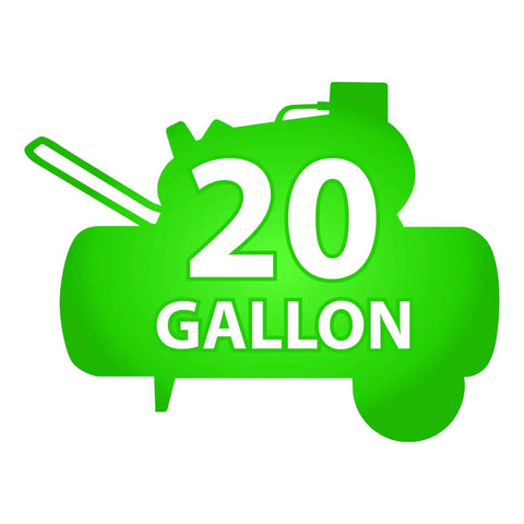 Green silhouette of a 20-gallon air compressor on white background.
