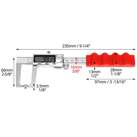 High Precision Digital Caliper For 0 To 6 Inch (0-150 MM) Stainless Steel With Large LCD Display showing measurement