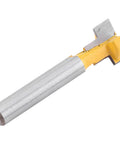 Premium Yellow T Slot Router Bit Set Perfect For Woodworking Pros Wanting Durable Cutters With Carbide Edges For Electric Trimmers In Both 3/8 And 1/2 Inch Sizes For Awesome DIY Projects And Serious Shop Work, showing a close-up of a carbide router bit.