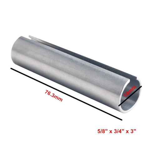 Side view of metal shaft adapter sleeve for pulley bore reducer, 5/8 in to 3/4 in bore, 3 in long
