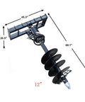 Beefy Skid Steer Post Hole Auger Drive Attachment 12 Inch Diameter 46 Inch Drilling Depth Standard Flow Universal Quick Attach