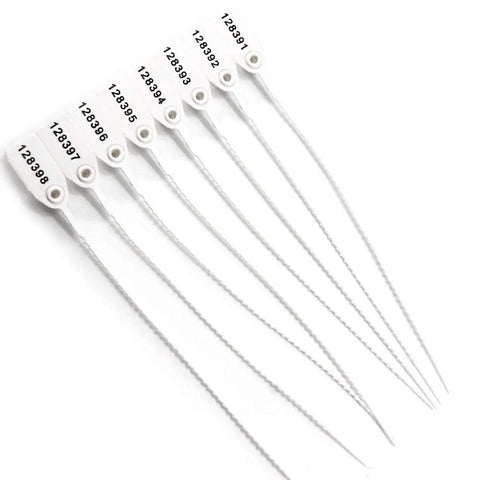 Heavy Duty Tamper Proof Zip Ties Plastic Security Seals Disposable Self Locking Numbered Pull Tite Labels For Fire Extinguisher Truck 250Mm White Pack Of 100, showing numbered white cable ties.