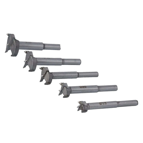 Five-piece gray steel hinge hole cutter drill bit set for woodworking