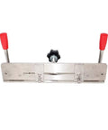 Pro Grade Knife Sharpening Jig For Belt Grinders And Sander with stainless steel body and dual arm grips.