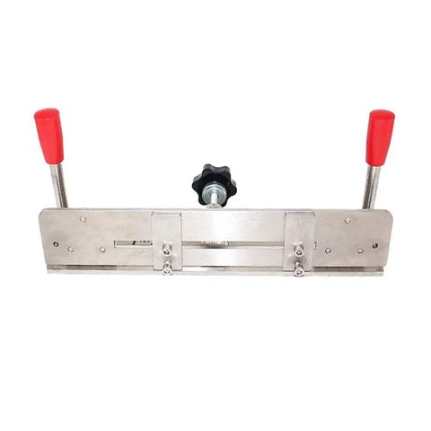 Pro Grade Knife Sharpening Jig For Belt Grinders And Sander with stainless steel body and dual arm grips.