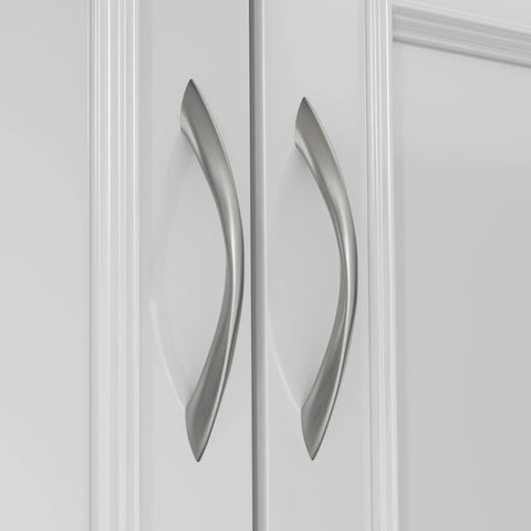 Brushed Nickel Cabinet Pulls 10 Pack Arch Twisted Drawer Handles 3 Inch Hole Center 76mm installed on white cabinet doors