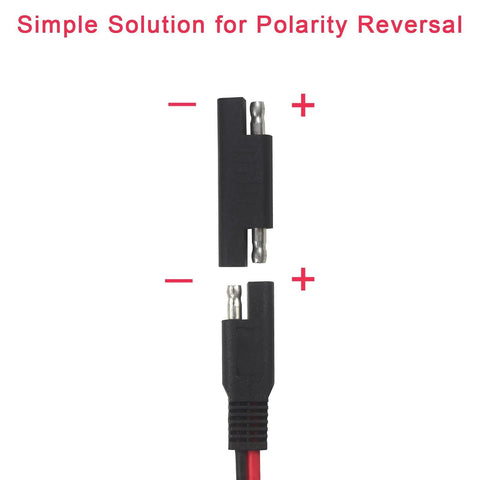 Polarity Reversing Adapter Connector 2 Pin Switching Quick Disconnect For SAE Extension Cables, close-up of 2-pin connection.