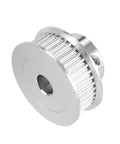GT2 Timing Pulley 40 Teeth 8mm Bore 6mm Wide Aluminum Alloy Silver 2 Pack CNC Machined Built For Precision Motion Control And Smooth Belt Drive, Ideal For 3D Printers CNC Machines And Robotic Projects. Front view of silver aluminum GT2 timing pulley with 8mm bore.