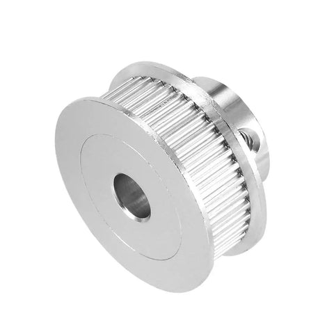 GT2 Timing Pulley 40 Teeth 8mm Bore 6mm Wide Aluminum Alloy Silver 2 Pack CNC Machined Built For Precision Motion Control And Smooth Belt Drive, Ideal For 3D Printers CNC Machines And Robotic Projects. Front view of silver aluminum GT2 timing pulley with 8mm bore.