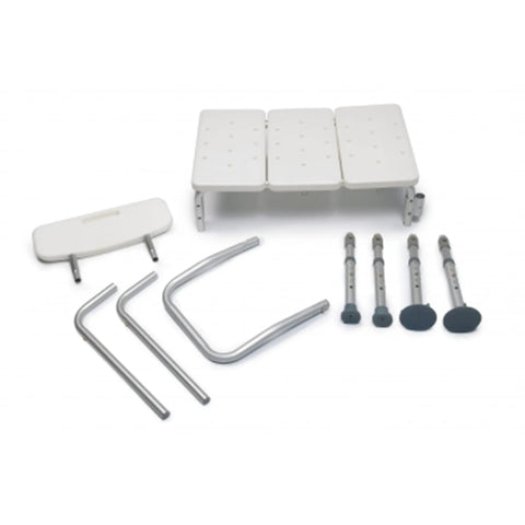 Everyday Tub Transfer Bench And Shower Chair With Waterproof Plastic Seat And Rust Resistant Aluminum Frame disassembled