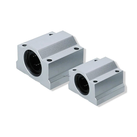 Four Pack Aluminum Linear Motion Ball Bearings Set Engineered For Dead Nuts Slide Bushing Blocks And Precision SCS10UU Rails, featuring two aluminum bushings.