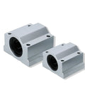 4 Pack Aluminum Linear Motion Ball Bearing Sliding Bushing Block Shaft Guide showcasing two sizes, ideal for CNC builds and 3D printing.