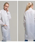 Top Shelf ESD Anti Static Lab Coat With Stand Collar Zipper Closure Heavy Duty Polyester Blend Long Sleeve shown from front and back.