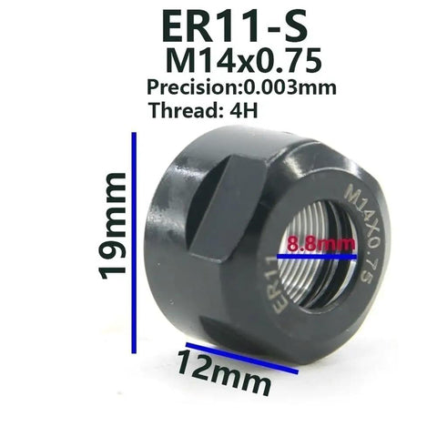 Heavy Duty Er11 Collet Clamping Nut, M14x0.75 size, tough steel material for CNC lathe tooling swaps, precise fit.