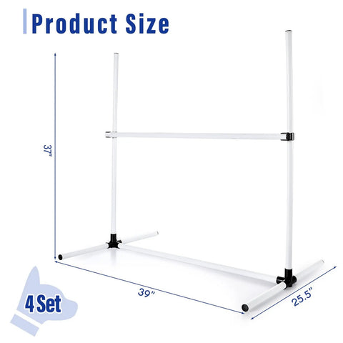 Four Piece Dog Agility Kit For Indoor Outdoor Play With Adjustable Jump Bars Up To 37 Inches showing product size dimensions.