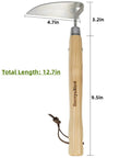 Stainless Steel Bent Angle Gardening Sickle Weed Scraper Hoe With Ergonomic Ash Wood Handle 12.67 Inch Blade For Weeding And Soil Loosening