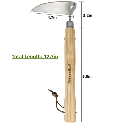 Stainless Steel Bent Angle Gardening Sickle Weed Scraper Hoe With Ergonomic Ash Wood Handle 12.67 Inch Blade For Weeding And Soil Loosening